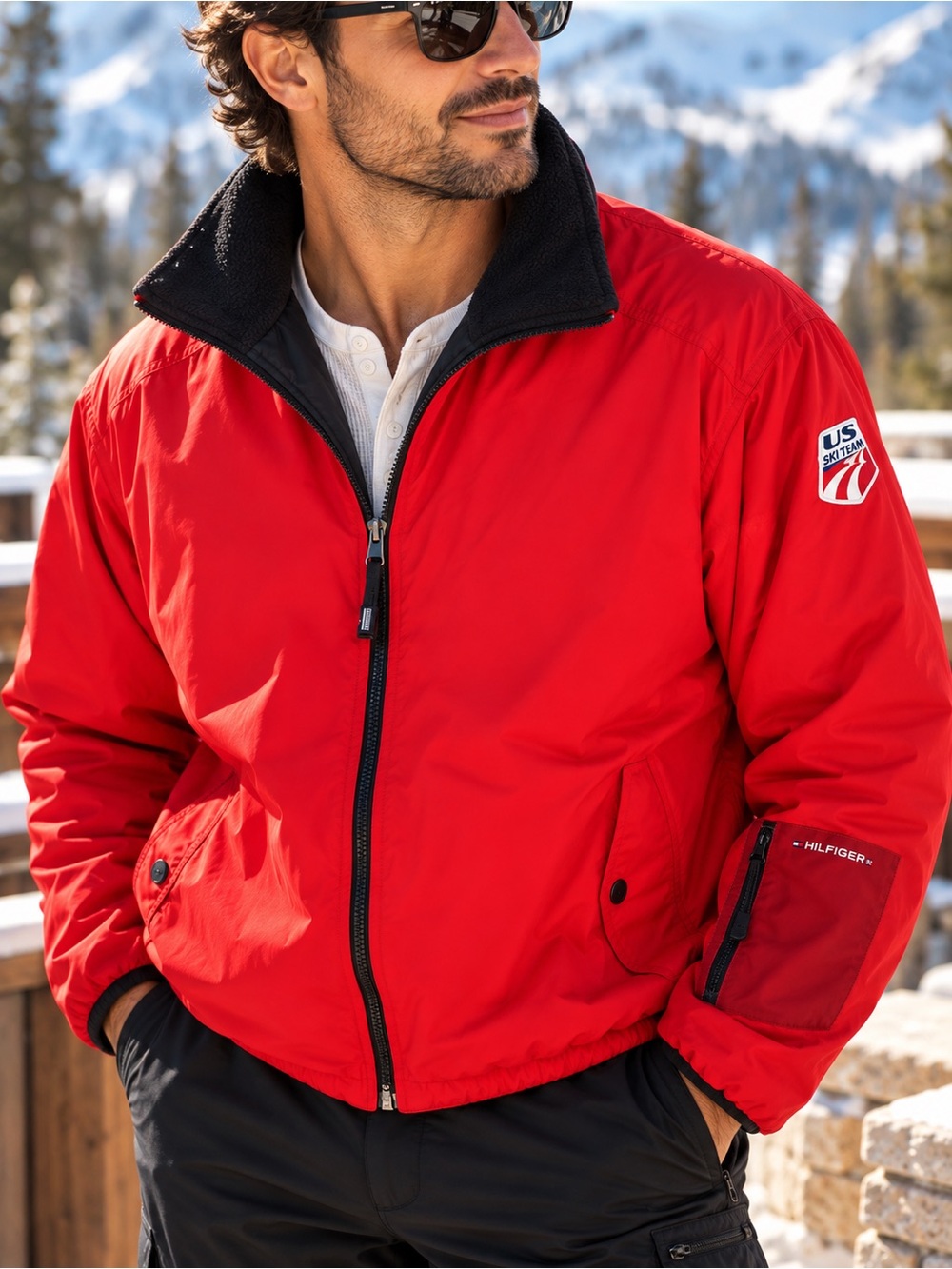 Vintage 2003 Tommy Hilfiger US Ski Team Reversible Jacket XL Red Black #589